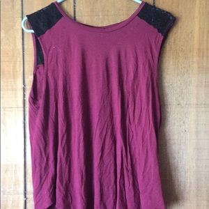 Red tank top with black lace detailing